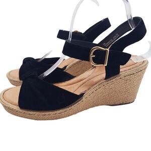 Born Monticello Knotted Wedge Espadrille Sandals Suede Leather 9 Open Toe Black